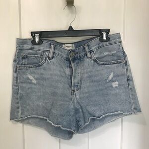 Mango Blue Jean Shorts with Frayed Hem and Distressed Look